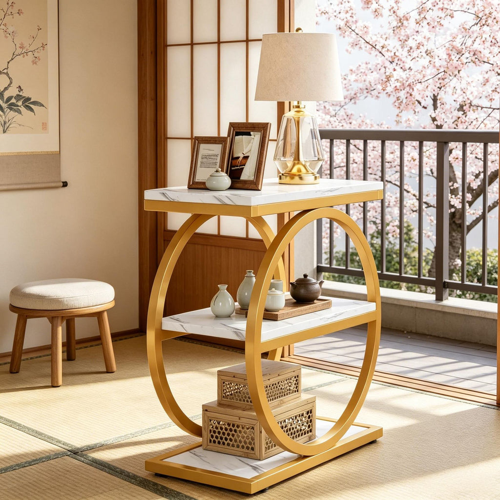 Industrial 3-Tier End Table Sofa Side Table with round Metal Frame for Living Room Bedroom Rustic Vintage Style Coffee Table