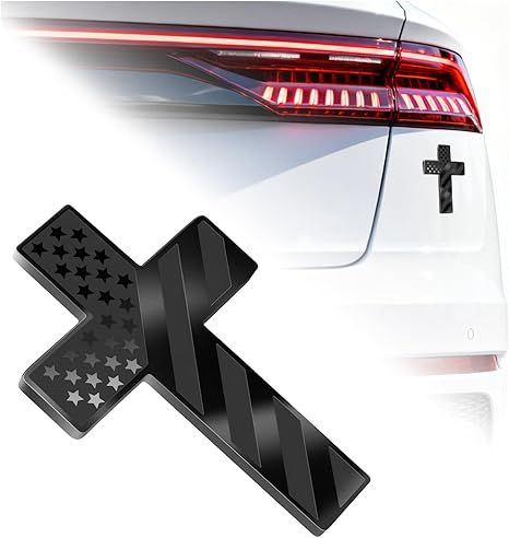 Jesus Cross for Car Metal Emblem American Flag Texture Stylish Cross Car Decal Badge for Decoration Personalized Crosses Decals for Cars as Christian Cars Accessories (Black)