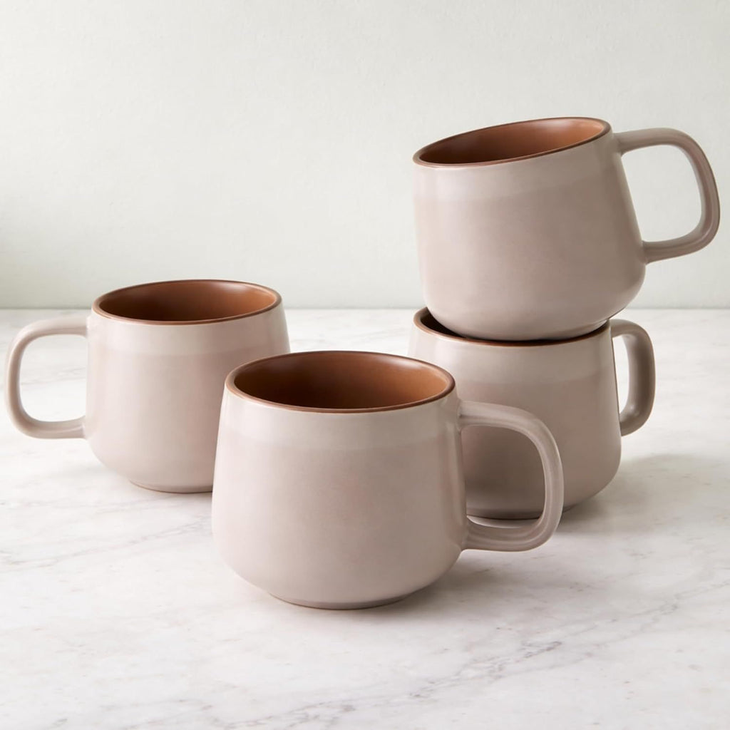 Large Ceramic Coffee Mugs Set of 4 | 16 oz Stoneware Coffee Cups | Lead-Free, Non-Toxic | Microwave and Dishwasher Safe | Comfortable Handle | Nordic Design for Tea, Cocoa, Latte | Rose Sand