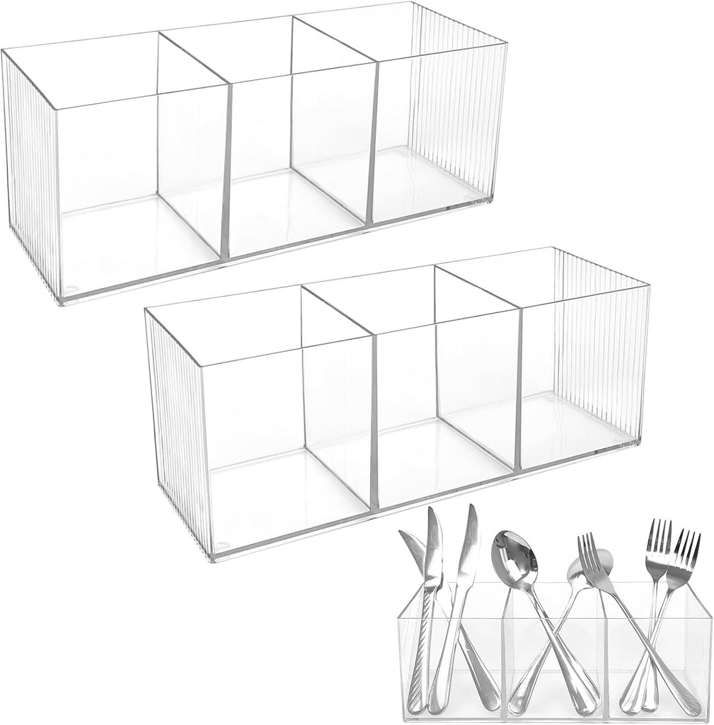 Large Cutlery Storage Organizer, Plastic Cutlery Utensil Holder Storage Organizer Caddy for Kitchen Countertop Organization, Holds Fork, Knife, Spoon, Silverware Tableware Storage Box