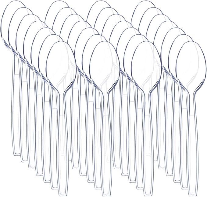 Liacere 360 Pieces Clear Plastic Spoons - Heavyweight Disposable Spoons-6.7inch Heavy Duty clear Cutlery - Plastic Utensils - Perfect for Chrismas Parties and Restaurants for Spring