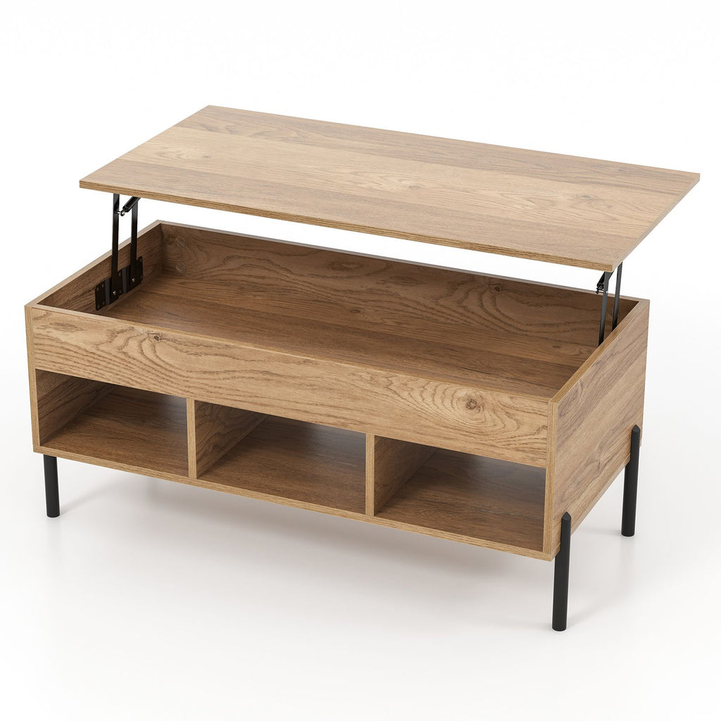 Living Room Central Table with Lifting Tabletop and Metal Legs