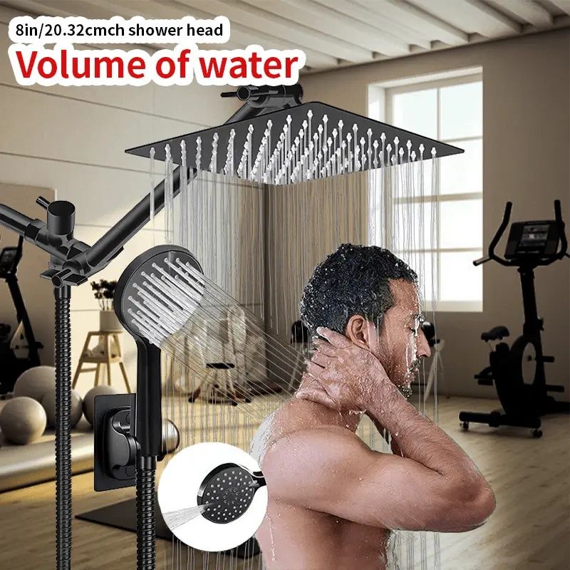 Luxury  Shower Combo - High-Pressure Square Rain Head + Massage Handheld with Stainless Steel Long Hose & Angle Arm