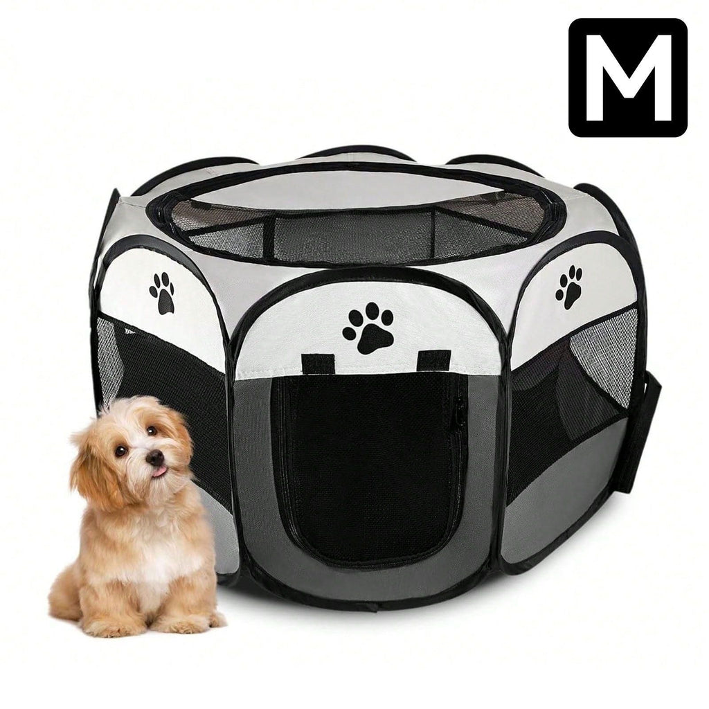 M code  Portable Foldable Octagonal Pet Whelping Box, Breathable Mesh Pet Playpen for Cats & Dogs, Travel Carrying Cat Birthing Crate