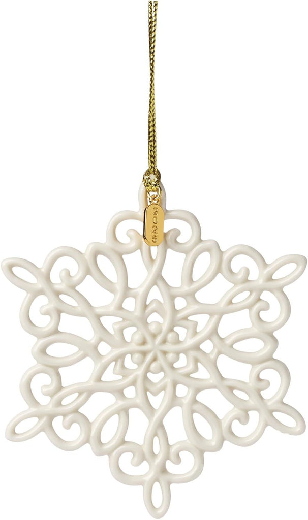 Made from Porcelain with A Gold Cord for Hanging, Christmas Tree Decoration, Winter Tree Decor, Beautiful Snowflake Design (Cream, 1 Piece)