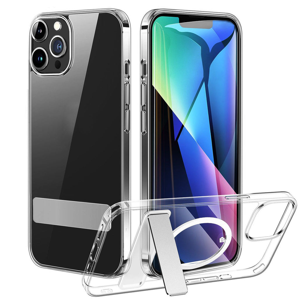 Magnetic Metal Kickstand Clear Case Shockproof Anti Yellowing Phone Cover Compatible with Magsafe Fit for IOS Phone