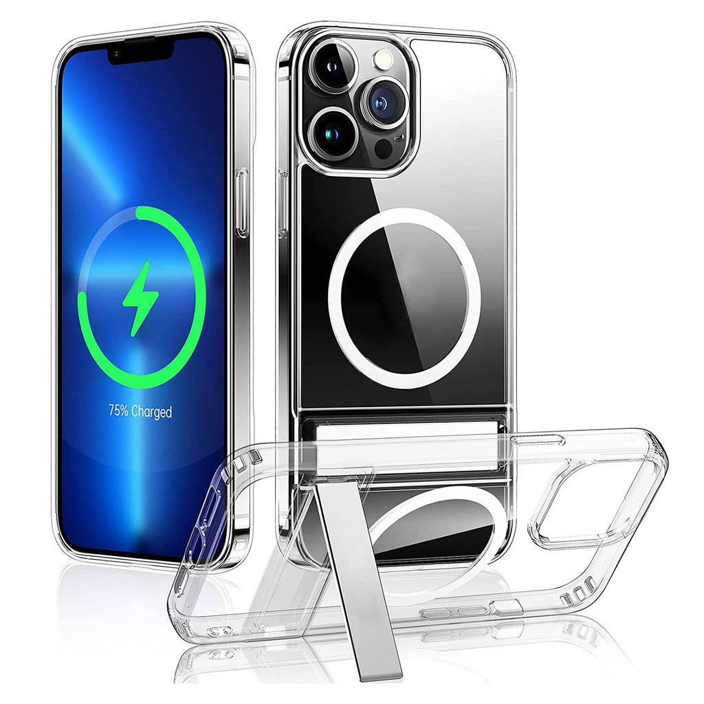 Magnetic Metal Kickstand Clear Case Shockproof Anti Yellowing Phone Cover Compatible with Magsafe Fit for IOS Phone