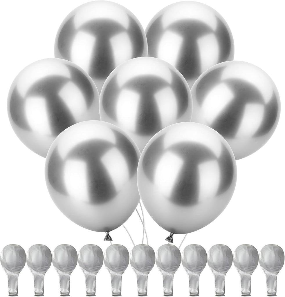 Metallic Balloons, 12 Inch, 100 Pack, Metallic Silver Balloons for Birthday Party