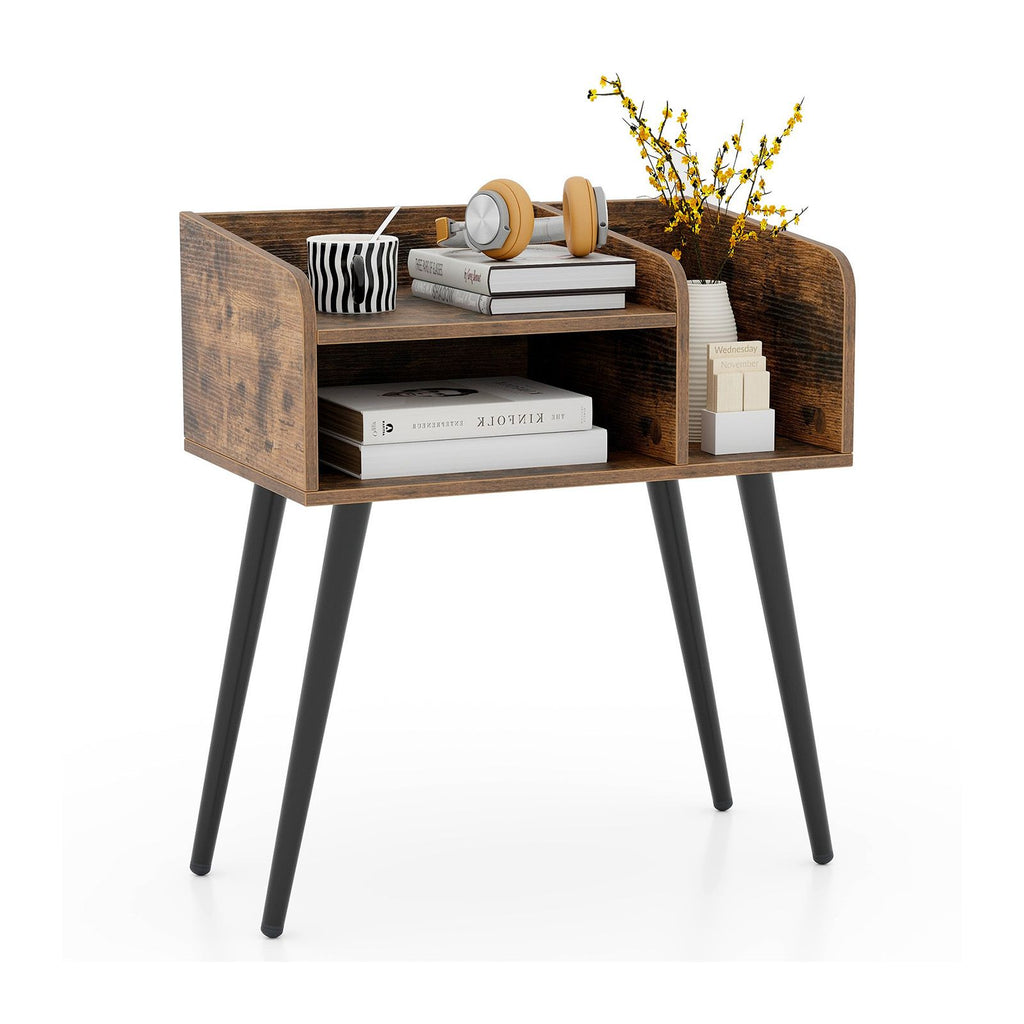 Mid Century Modern Nightstand  with Open Shelves