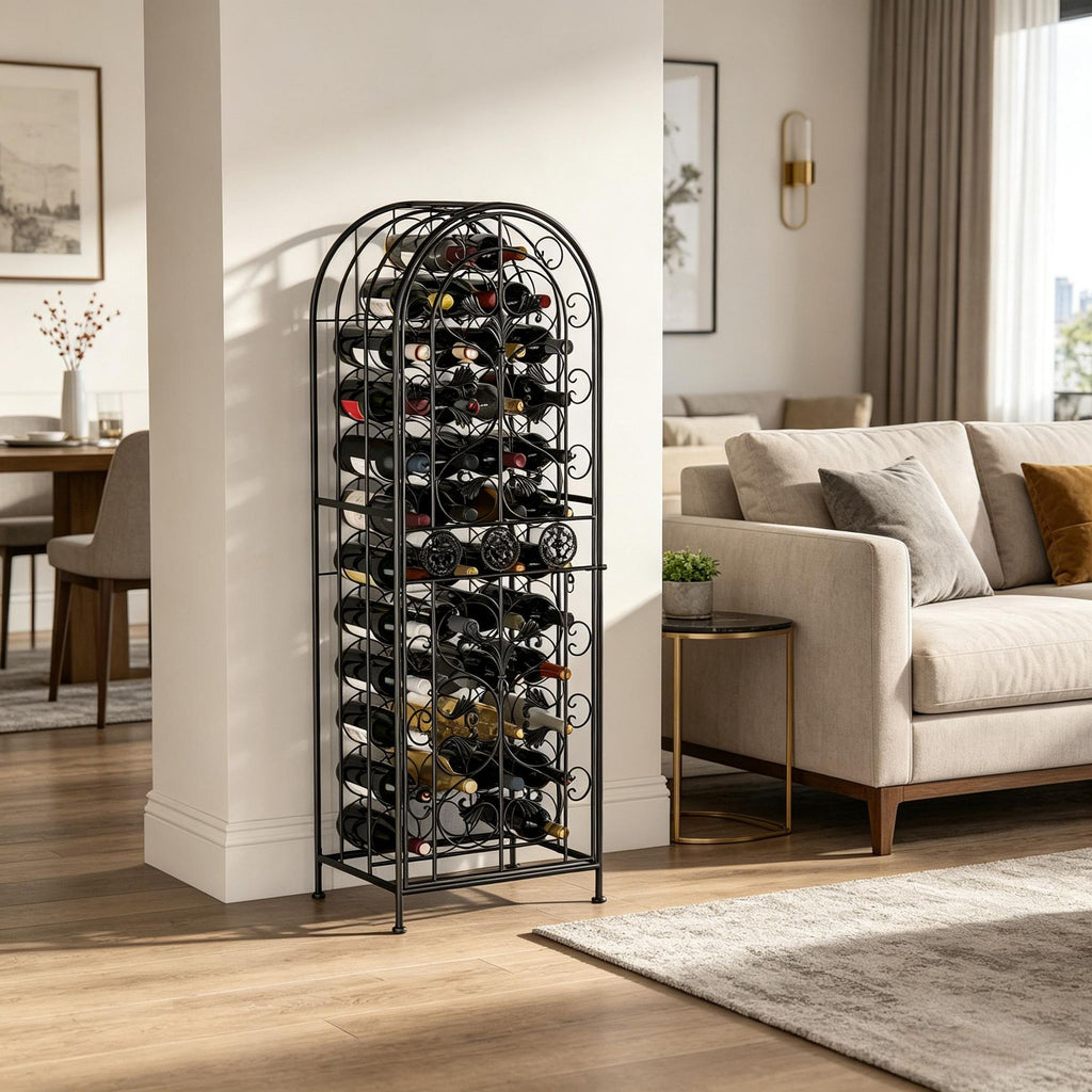 Modern Portable 45-Bottle Wine Organizer Decorative Wrought Iron Wine Rack for Home Decor And Cellar