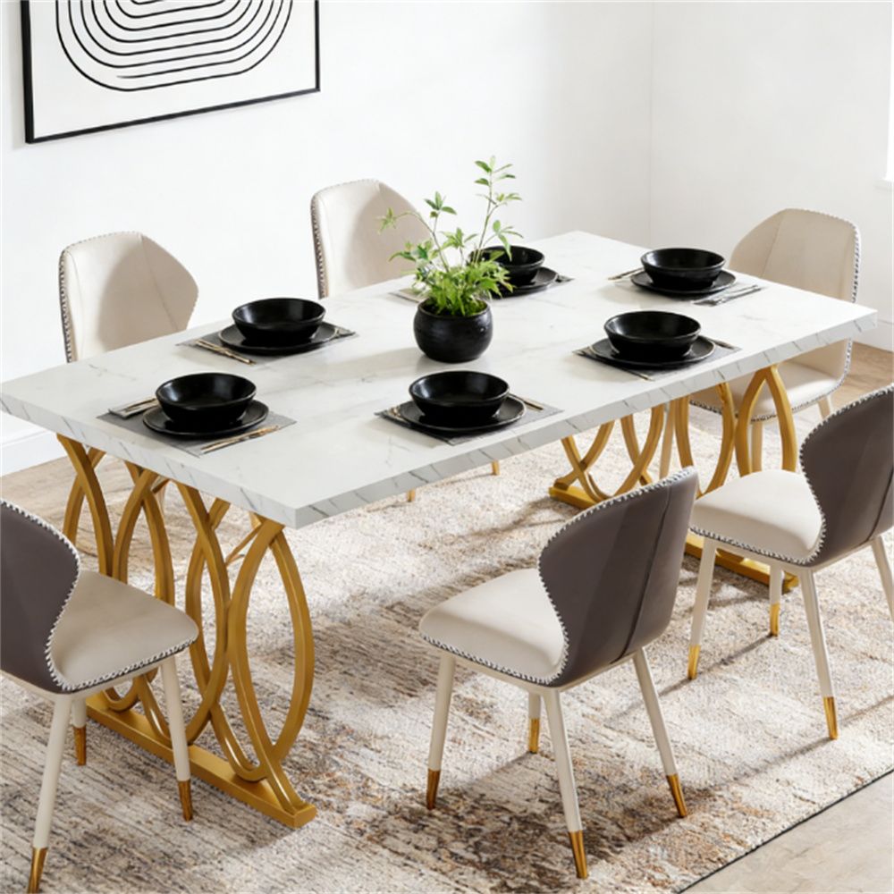 Modern style dining table, living room table, kitchen table, rectangular dining table, artificial marble tabletop, exquisite design, with steel frame