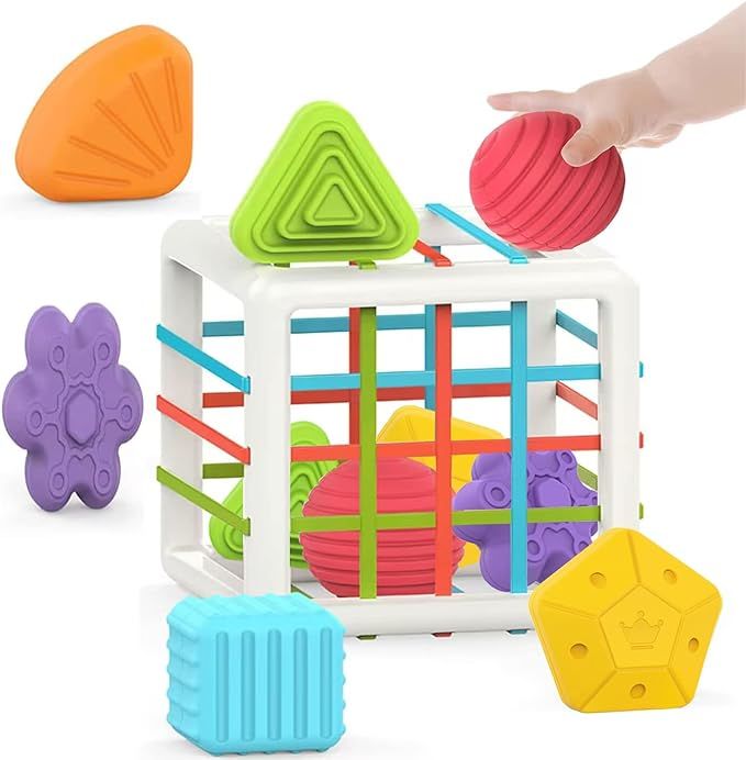 Montessori Toys for 1 Year Old, 6 Pc Multi Sensory Shape, Toddler Developmental Learning Birthday Gifts, Baby Toys 12 Month