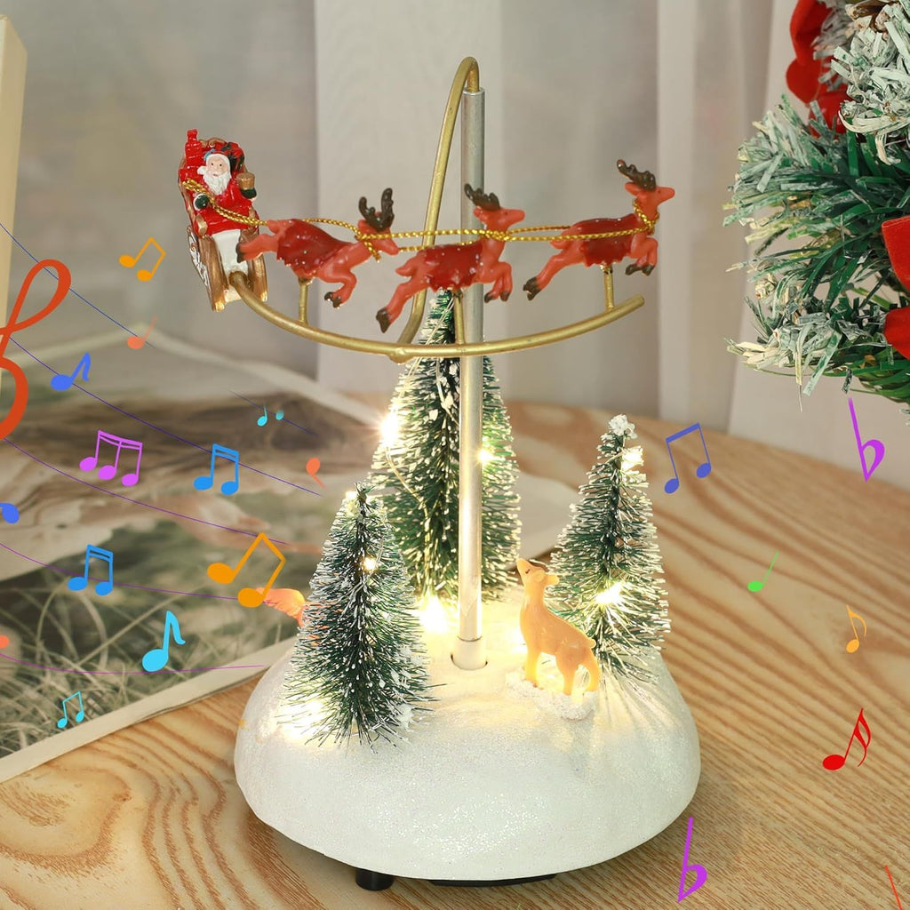Musical Christmas Artificial Christmas Tree Decor with Musical, Rotating Train and LED Lights for Home Tabletop Indoor Decor, Xmas Thanksgiving Holiday Decor Gift for Friend and Family