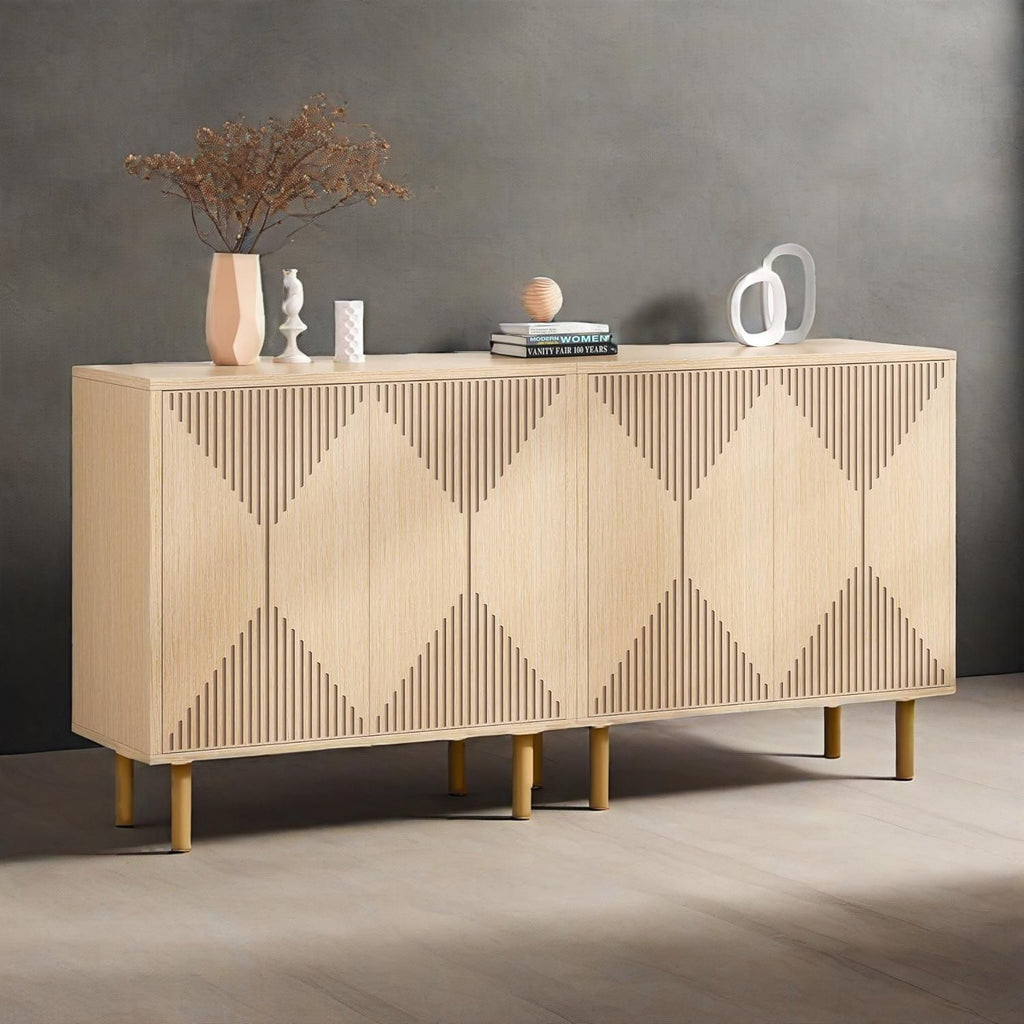 Natural Storage Cabinet Set, Freestanding Floor Cabinet, Classic 59 inches Sideboard, Wood Buffet Cabinet