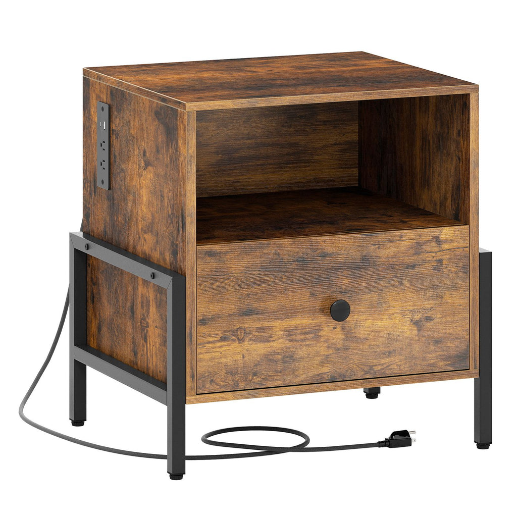 Nightstand with Charging Station and Drawer Sofa Side Table