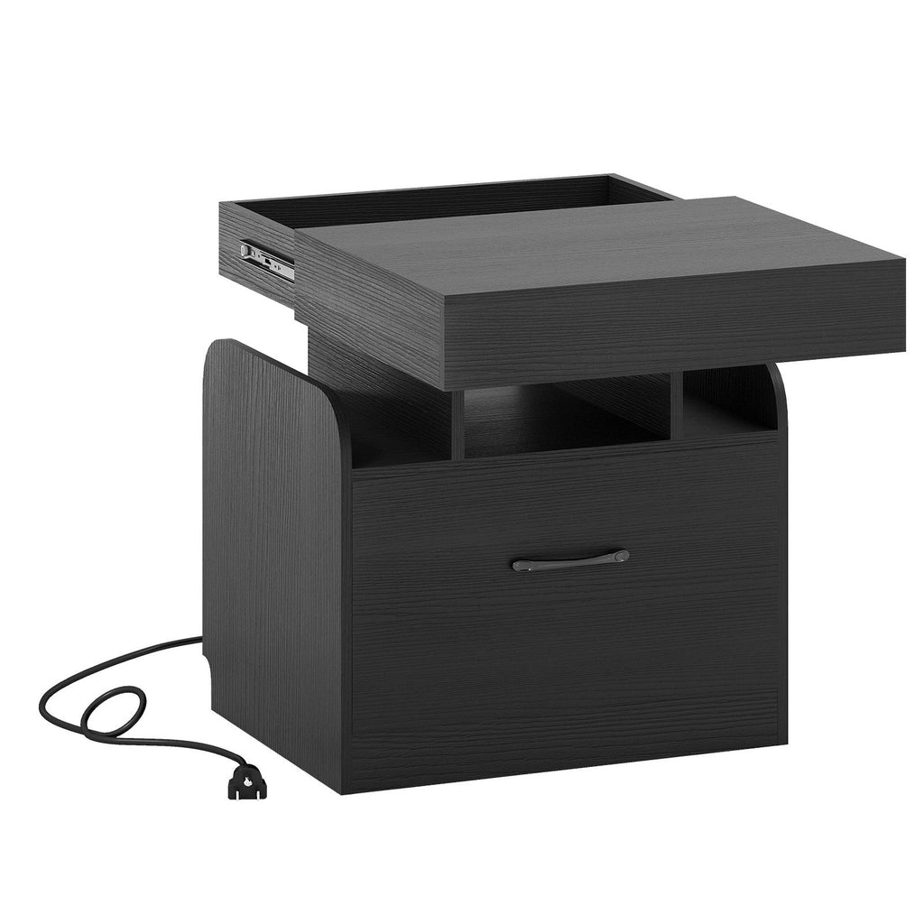 Nightstand with Charging Station Modern Bedside Table for Living Room Bedroom Office