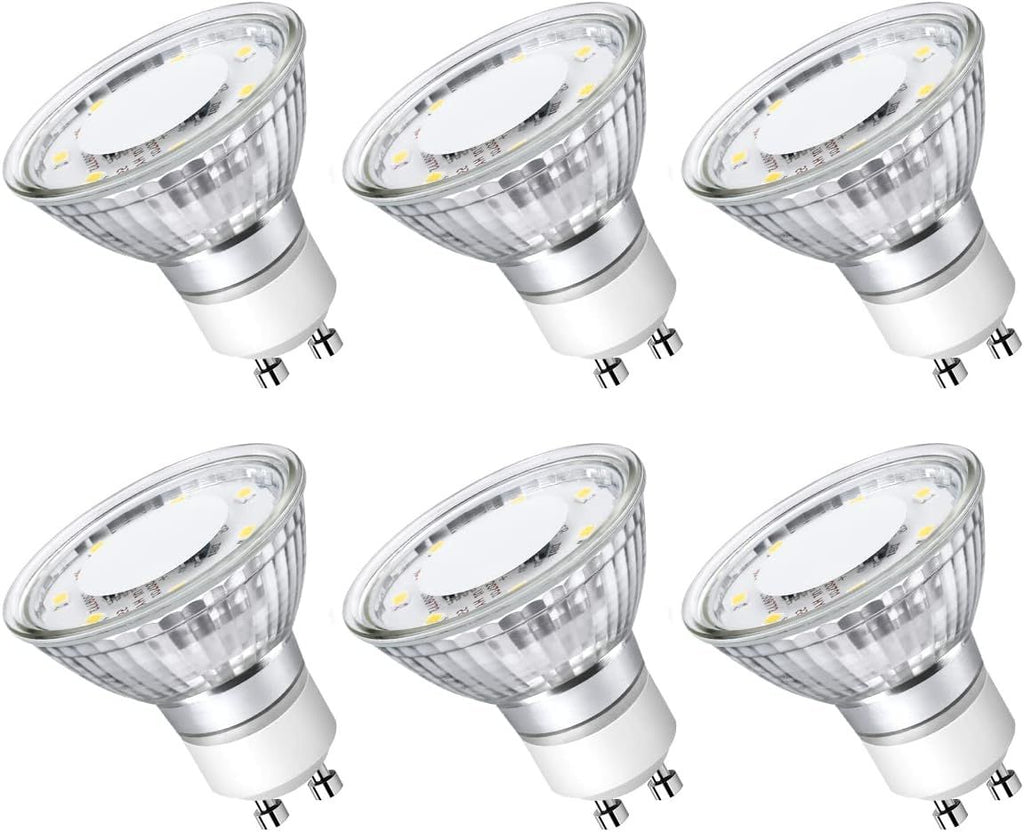 Non-Dimmable GU10 LED Light Bulbs, 5000K Daylight White GU10 Bulb Replacement for Recessed Track Lighting, 4W LED Bulbs with 100°Flood Beam for Kitchen, Range Hood, Living Room, Bedroom, 6 Pack
