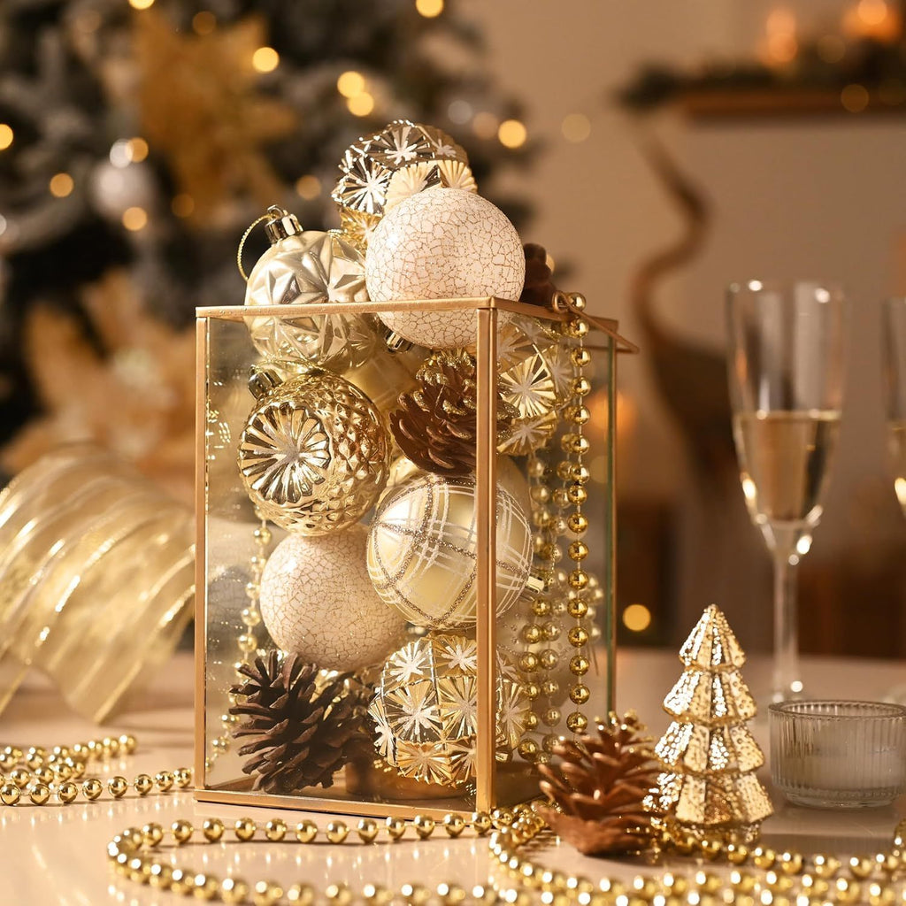 Ornaments for Christmas Trees, 16ct 2.36 Inches White and Silver Shatterproof Christmas Tree Decorations, Luxury Hanging Ball Ornaments for Xmas Holiday Party Decor