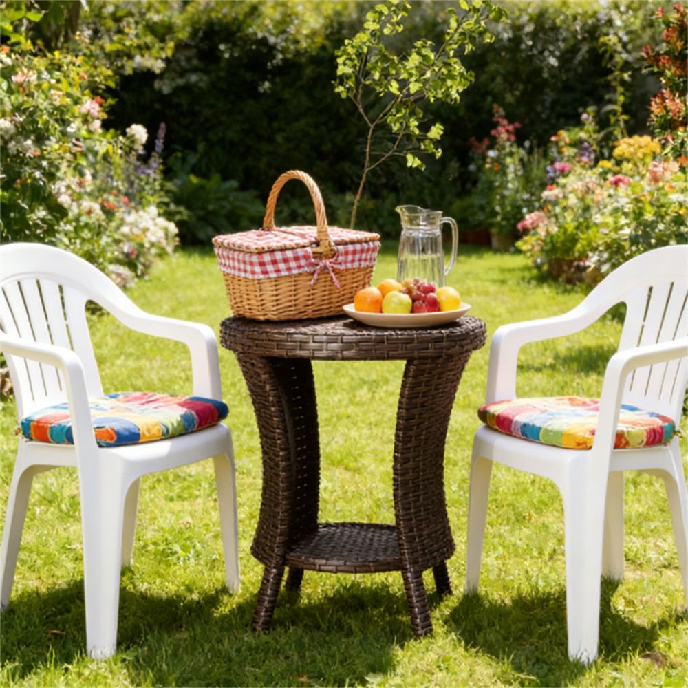 Outdoor coffee table, terrace table, side table, garden table, mixed brown (table only)