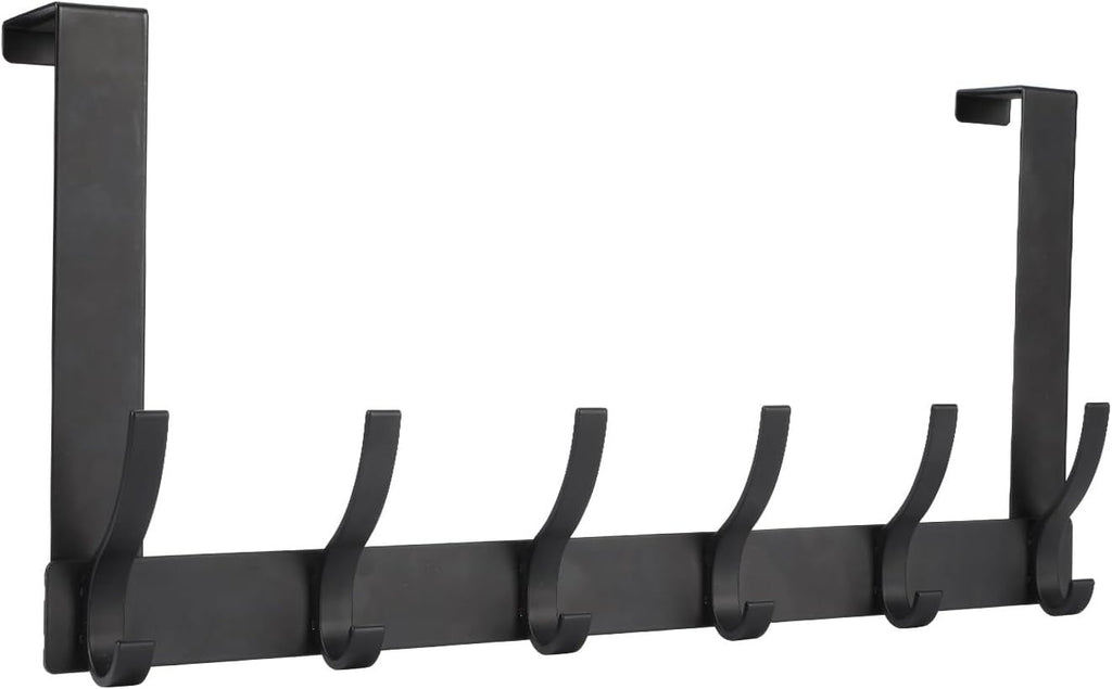 Over The Door Hooks, Door Hanger Hooks for Hanging, Over The Doors Towel Racks for Bathroom with 12 Coat Hook, Coat Rack Dorm Essentials Bathroom Accessories 1 Pack, Black