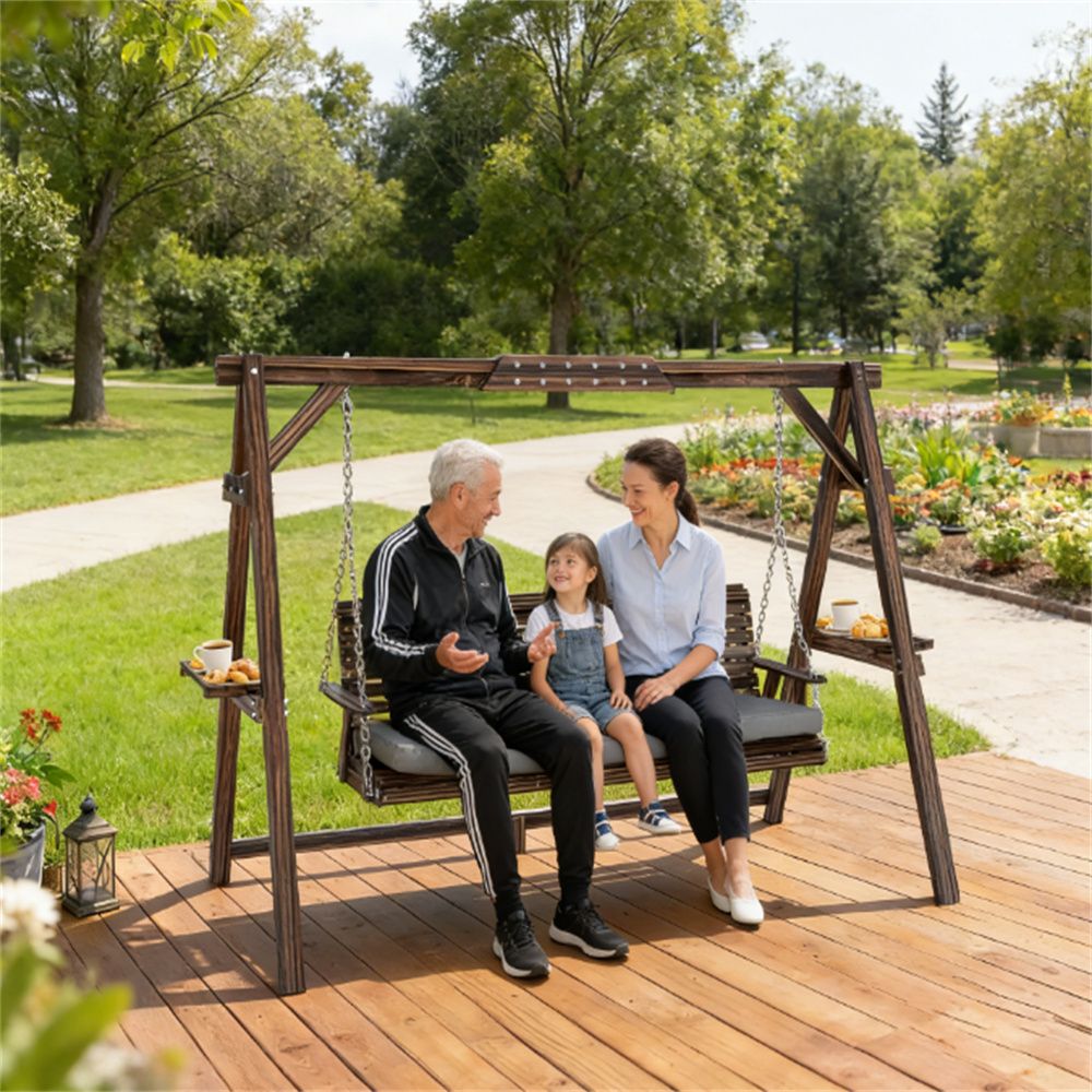 Porch swing, terrace swing, suitable for gardens, poolside, backyard, carbonized brown