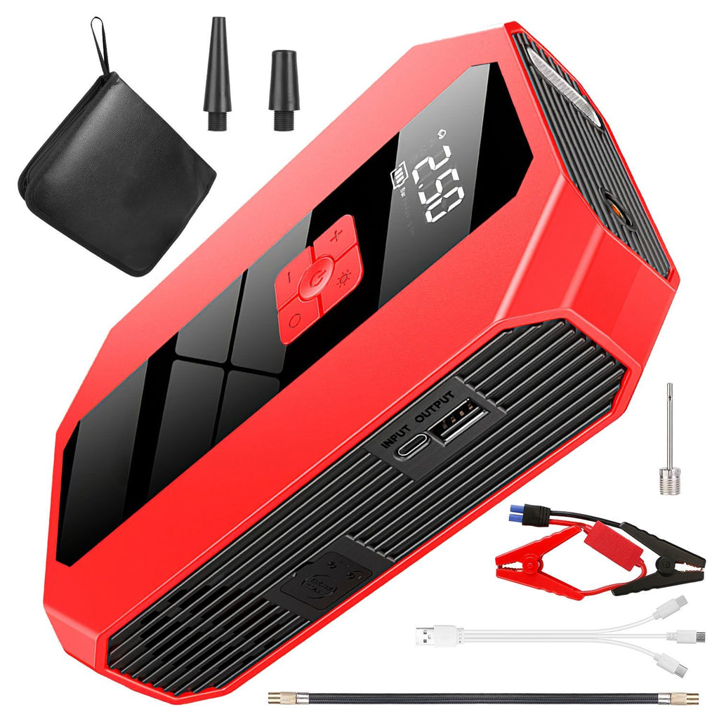 Portable Car Jump Starter Air Compressor 1500A 400PSI Car Battery Charger Jump Starter Power Bank LED Flashlight Digital Tire Inflator for 4.0L Gasoline Or 2.0L Diesel Engine