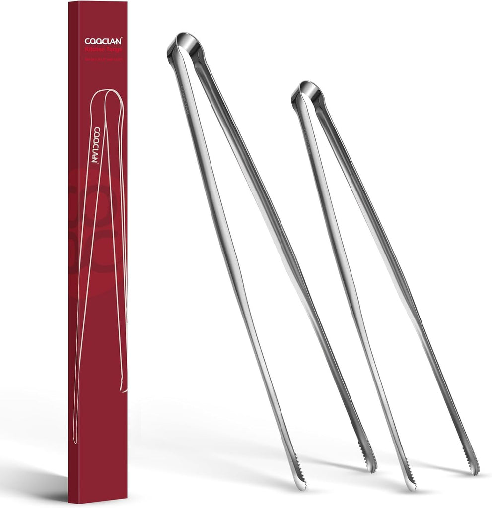 Precision Serrated Non-Slip Tips Cooking Tongs 2 Set (11.5" & 13.5"), 18/8 Stainless Steel Metal Tong, Light but Durable,