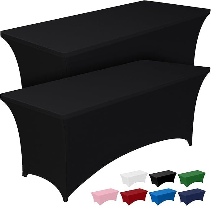 Pureegg Spandex Tablecloth 6ft - 2 Pack, Fitted and Tight Cloth for Rectangle Table, Wrinkle-Free and Stretch Table Cover for Party, Wedding, Banquet and Birthday, Black