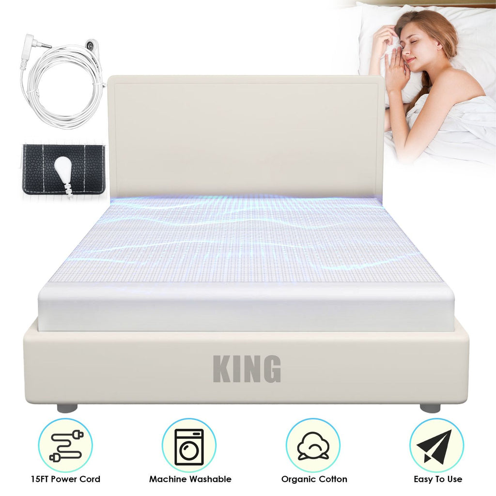 Queen/King Size Options Grounding Sheet 95% Organic Cotton 5% Silver Fiber Fitted Grounded Sheet With 15FT Grounding Cord For Improve Sleep Therapy Wellness Benefits