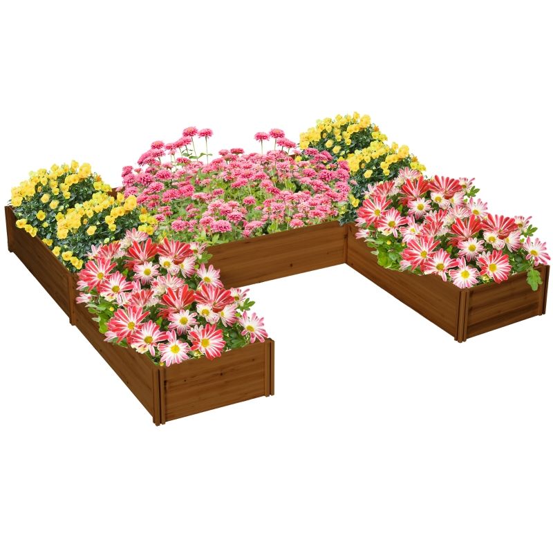 Raised Garden Bed, Set of 5 Large Wooden Box Planters for Outdoor Plants Vegetables Flowers Herbs, 7.5x7.5x1ft, Brown