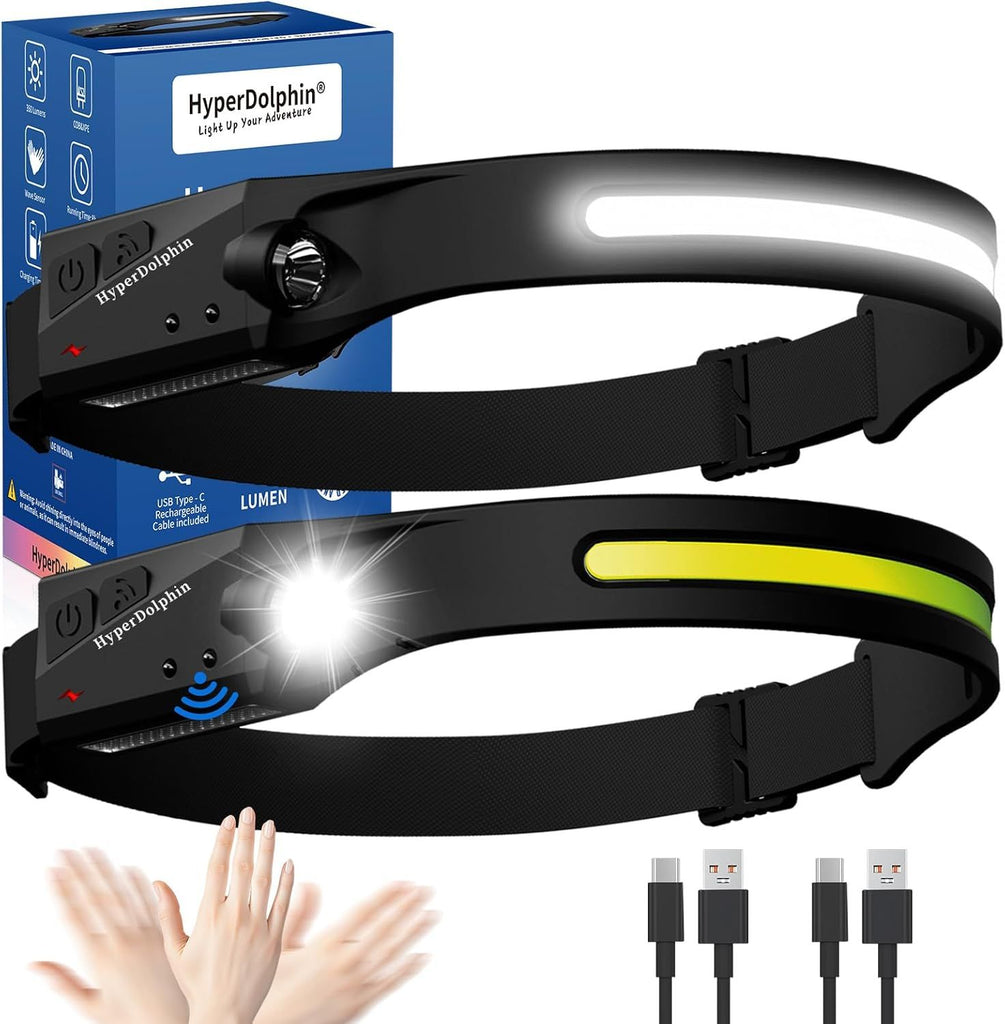Rechargeable LED Headlamp (2-Pack), 350 Lumens, Waterproof, 5 Lighting Modes, Adjustable, Lightweight; Design for Camping,