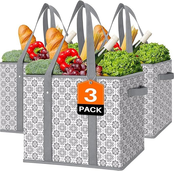 Reusable Grocery Bags 3 Pack,Large Grocery Tote Bag Water Resistant Shopping Bags