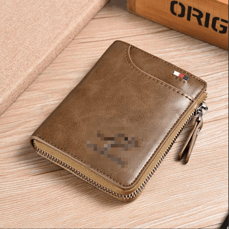 RFID Blocking Mini Zipper Card Wallet, Vintage Oil Wax Leather Credit Card Holder for Men