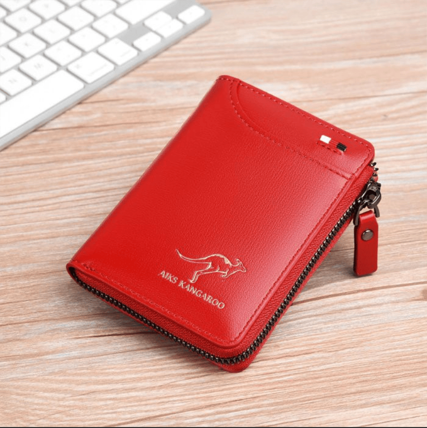 RFID Blocking Mini Zipper Card Wallet, Vintage Oil Wax Leather Credit Card Holder for Men