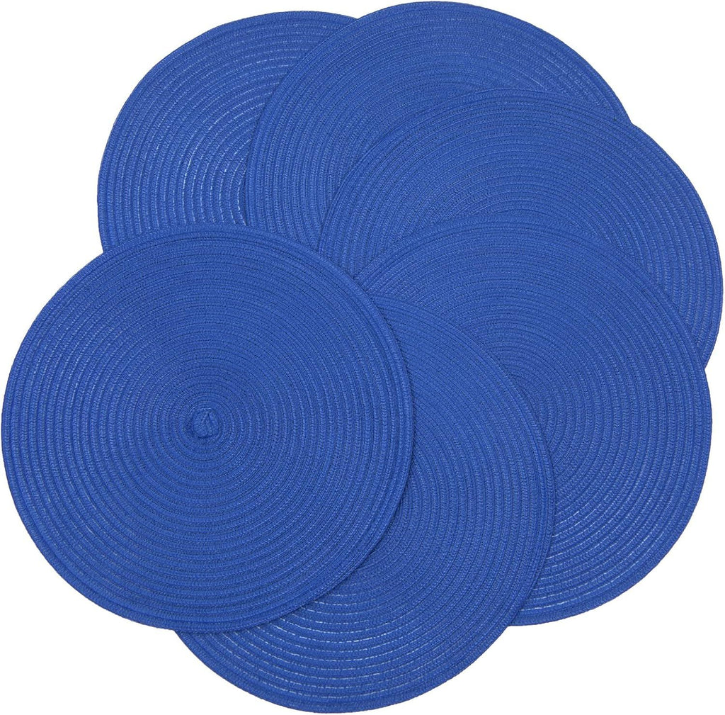 Round Placemats Set of 6 Washable 15 inch Round Table Mats Cotton Polyester Woven Braided Place Mats for Dining Table (Blue, 6)