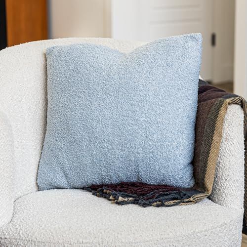 SAMIAH LUXE Blue Teddy Boucle Pillow Covers 20x20 2pcs for Home Living Room Decor,Sherpa Textured Decorative Throw Pillow Covers for Boho Decor, Square Throw Cushion Euro Shams for Modern Farmhouse