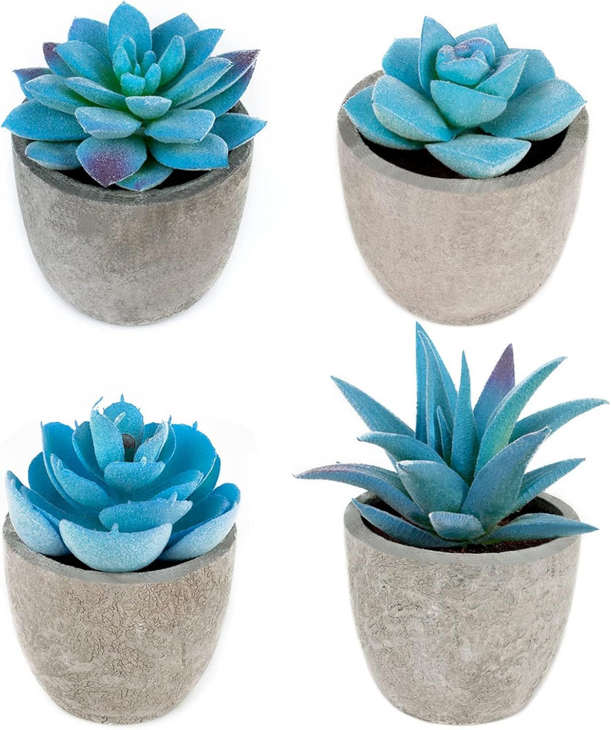 Set of 4 Blue Fake Succulents Potted, Succulents Plants Indoor, Blue Decor Small fakeplants for Shelves Home Office Table Bathroom Bedroom Kitchen Desk Decor Shelf Decor
