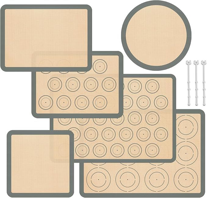 Silicone Baking Mat Set of 6, Silicone Mats for Baking, Baking Sheets Non Stick for Macaron, Cookie, Pizza, Bread and Pastry, Baking Supplies for Oven, Food Grade Reusable