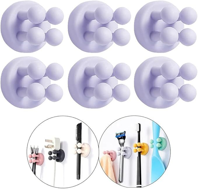 Silicone Toothbrush Holders - 6Pcs Razor Hooks Adhesive Wall Mounted for Hanging Towel Key Plug Cable, Utility Decor Stick to Dorm Room Door Function for Kitchen Bathroom Home Office