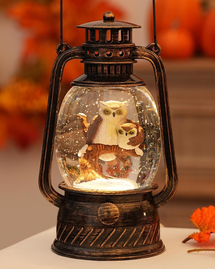 Snow Globe Christmas Decorations  Musical Christmas Snow Globes with 6H Timer, Owls Family Scene Snow Globes Lantern USB or Battery Powered,Christmas Decorations Decor for Home