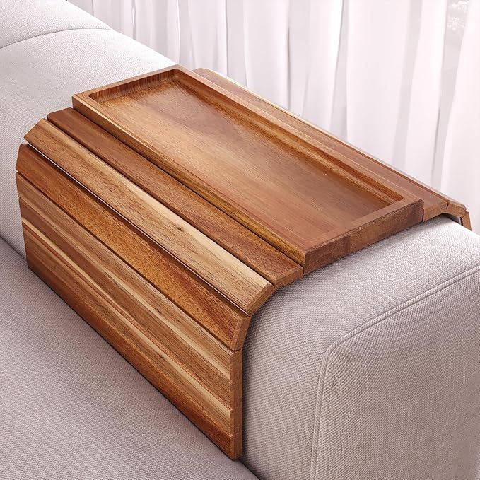 Sofa Arm Tray, Acacia Wood Folding Couch Arm Tray