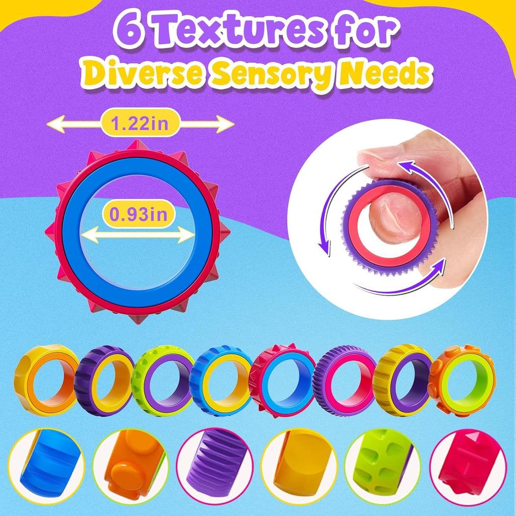 Spinner Ring for Kids: 50 Pack Textured Colorful Finger Spinner - Sensory Toys for Autism Stress Relief