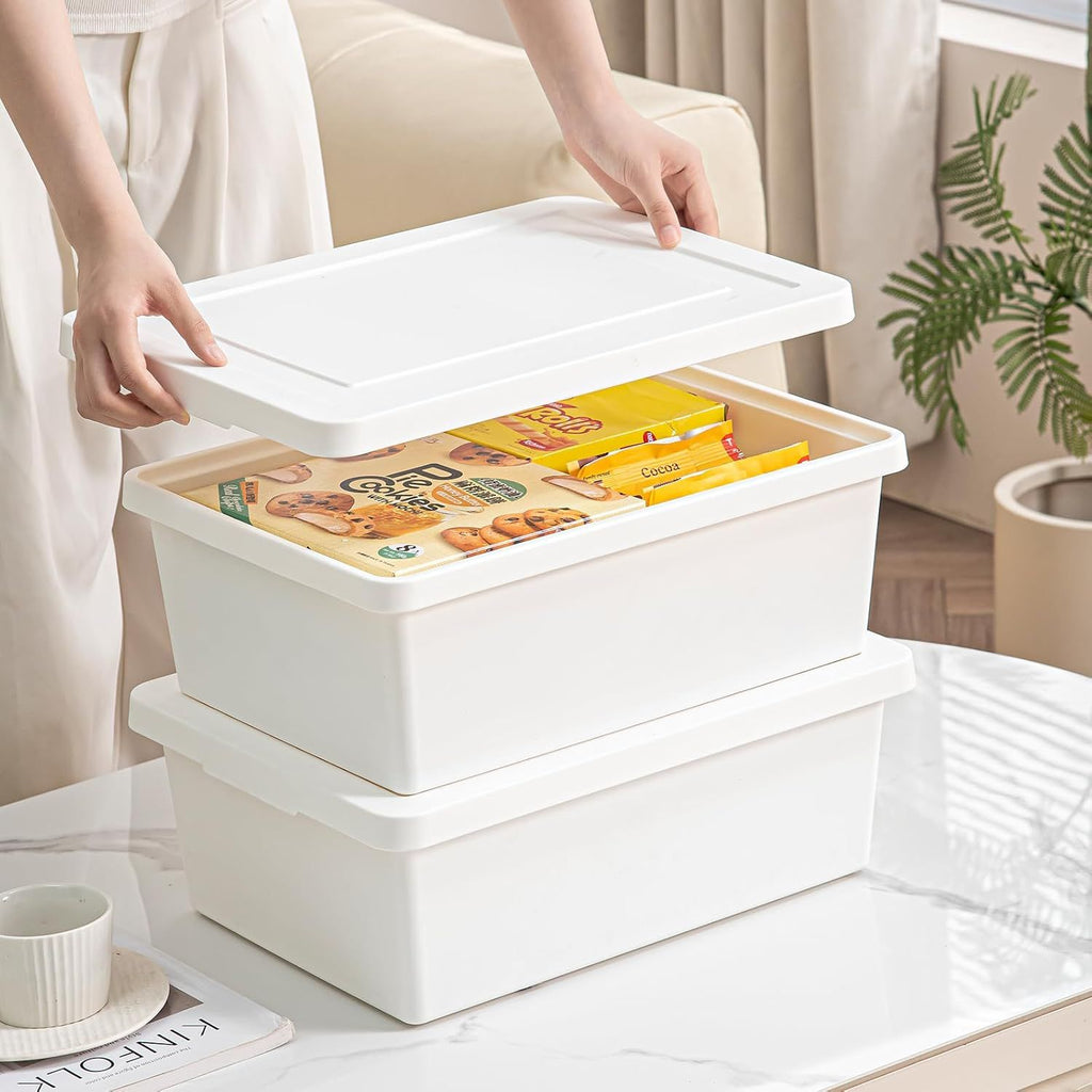 Stackable Plastic Storage Bins with Lids Storage Container for Organizing, Storage Boxes with Handle for Shelves, Cube Storage Bin for Craft Snacks, (white,2L)