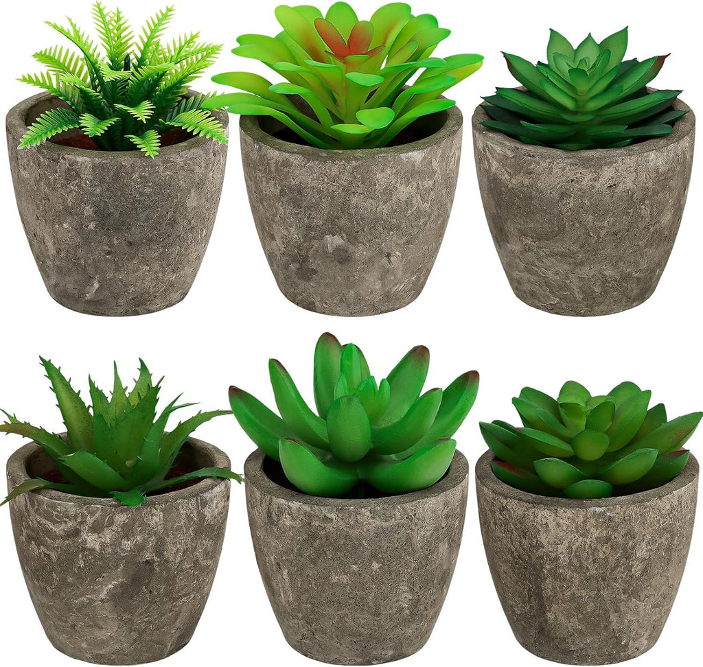 Succulents Plants Artificial Set of 6 Small Realistic Fake Succulent Plant in Pots Realistic Faux Greenery Plants Potted for Home Office Desk Indoor Bedroom Living Room Decoration