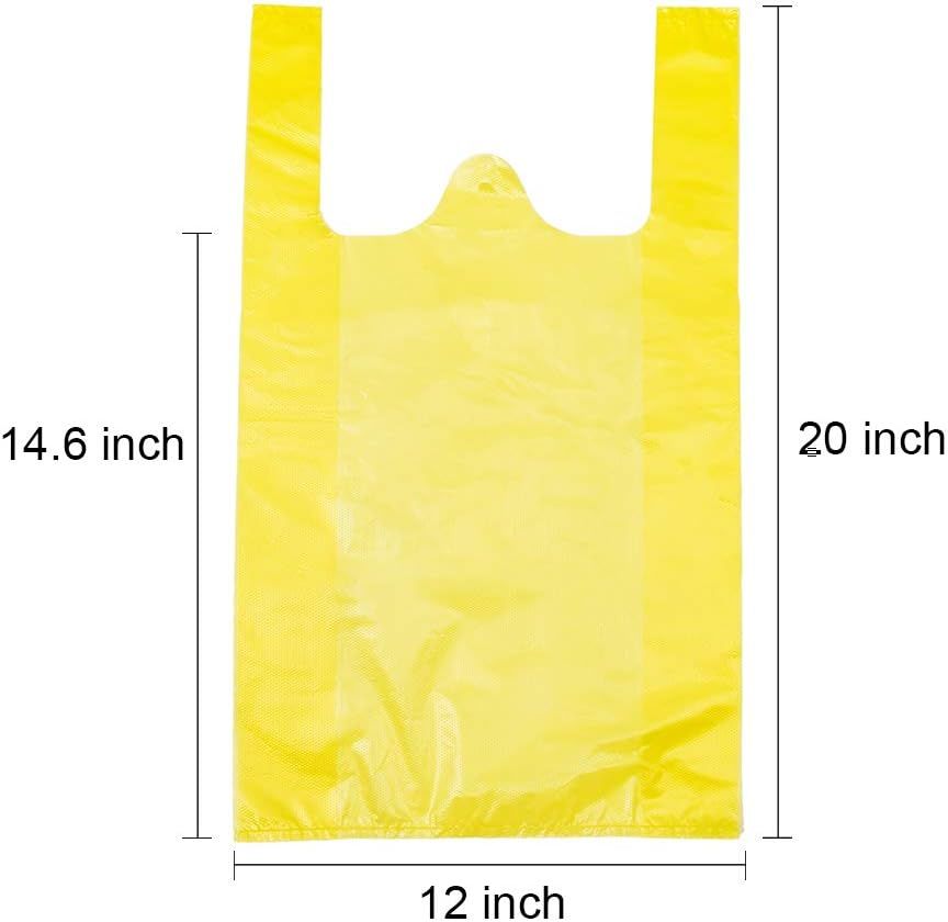 T Shirt Bags, Plastic Bags with Handles Bulk for Grocery and Retail Shopping, Bolsas De Plastico Para Negocio, 12x20 Inch (Yellow, 100pcs)