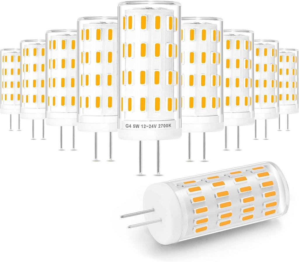 T3 LED Landscape Bulbs 5W 12~24V, 40W 35W Halogen Equivalent,2700k Soft Warm White,Low Voltage G4 JC Bi-Pin Light Bulbs for Outdoor Deck Stair Step Path Lighting,450 LM,(10Pack)