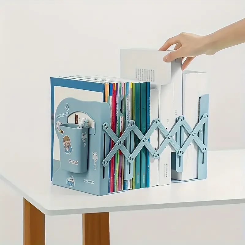 The Adjustable Bookshelf Consists of Two Parts, a Creative Extension of The Bookshelf, Perfect for Students, Made of Durable Materials, Can Accommodate Multiple Books
