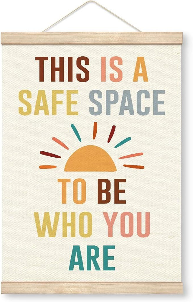 Therapy Decorations, Canvas Poster Wood Hanger, Therapy Room Door Hanger, Counseling Decor, Hanging Canvas Poster Decor for Psychologist Therapist Office, What You Say In Here Stays In Here Poster