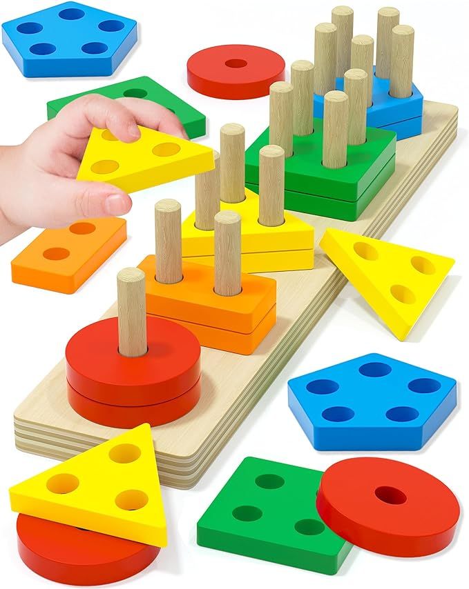Toys for 1 2 3 Year Old Boy Girl, Toys for Ages 2-4 Toddlers Kids Baby, 1 2 Year Old Birthday Gifts, Toddler Stocking Stuffers Wooden Learning Puzzles Shape Sorter Toy for Toddlers 1-3