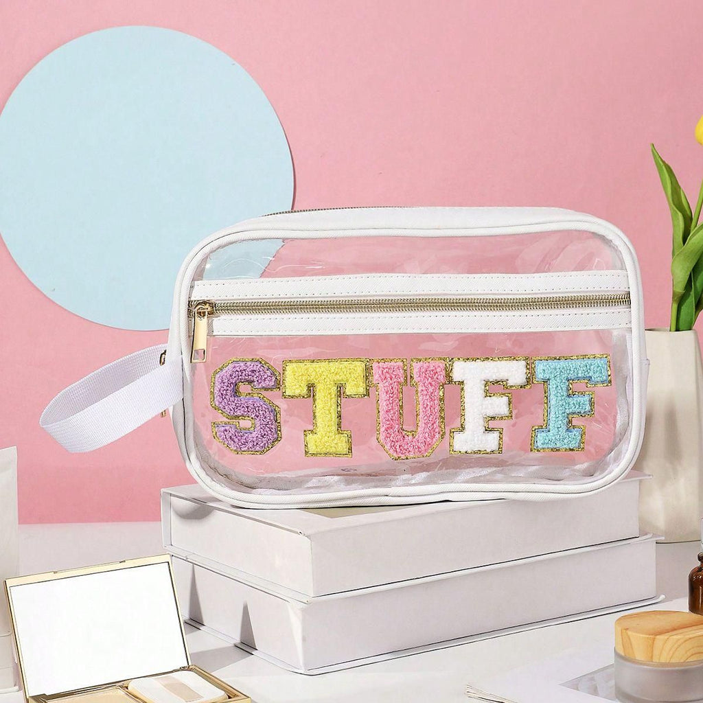 Transparent and visible makeup storage bag, colorful STUFF letters, waterproof and portable toiletry bag